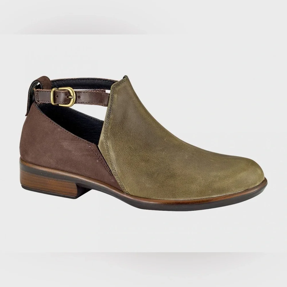 Naot Kamsin Two Toned Slip On Ankle Booties green and brown leather ankle strap - Picture 2 of 10